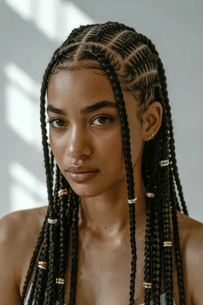 Fulani-style braids with beads and curled lengths